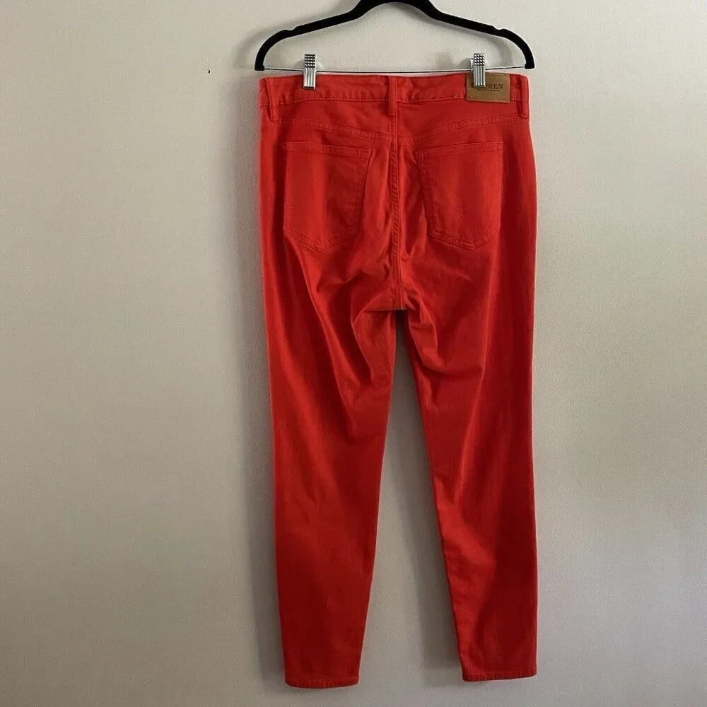 Lauren Ralph Lauren Women 10 Orange Denim Stretch Premier Skinny Ankle Jeans